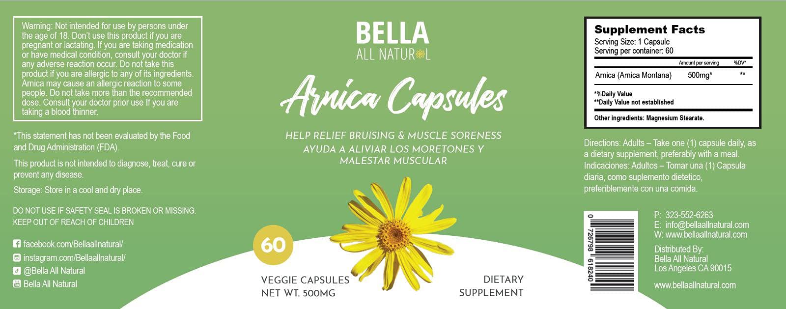 Bella All Natural Arnica Capsules 500 mg, 60 Count Bella All Natural buy supplements canada