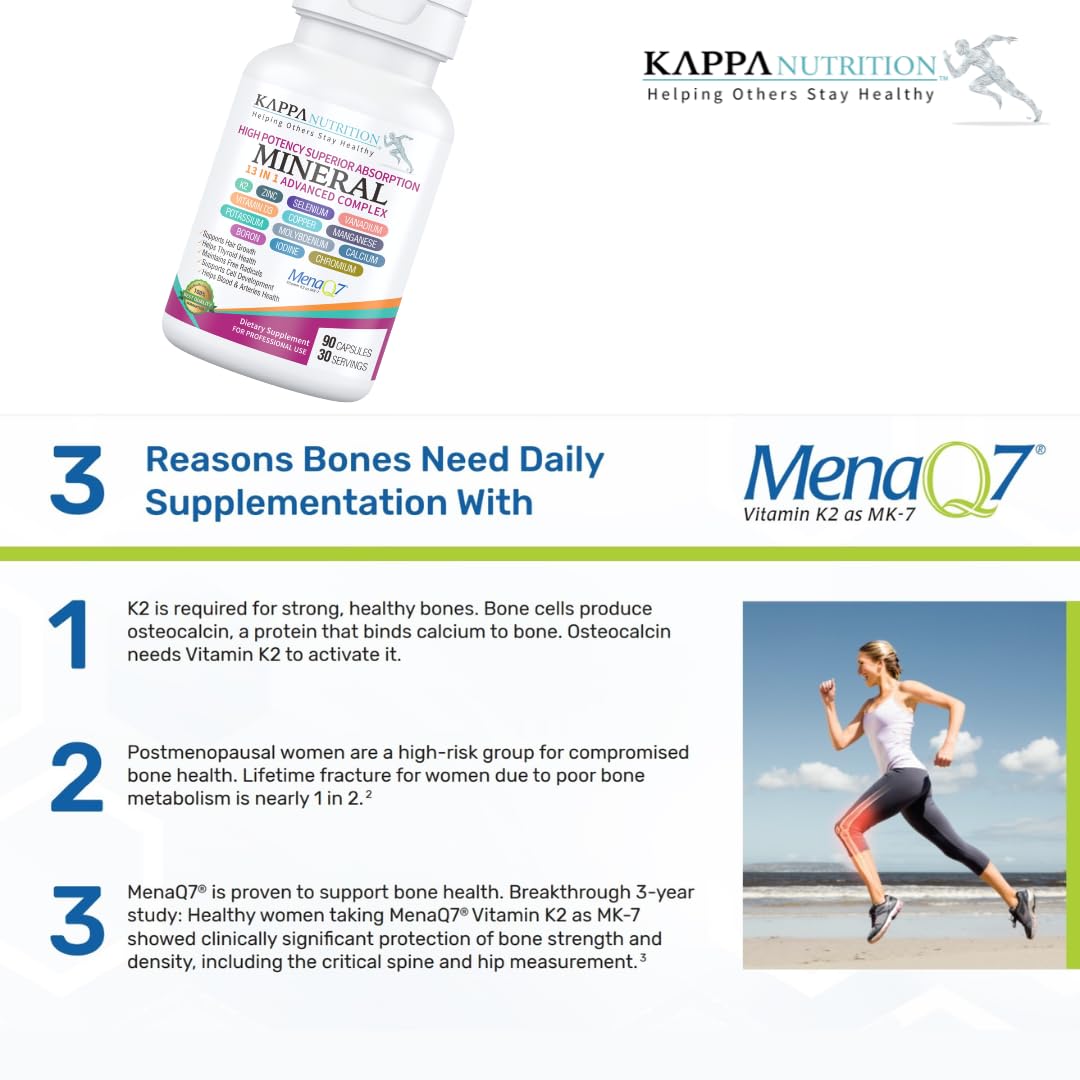 KAPPA NUTRITION (90 Capsules,Vitamin K2, Vitamin D3, Zinc, Selenium, Vanadium, Copper, Manganese, Potassium, Molybdenum, Calcium, Chromium, Iodine, Boron, KAPPA NUTRITION buy supplements canada