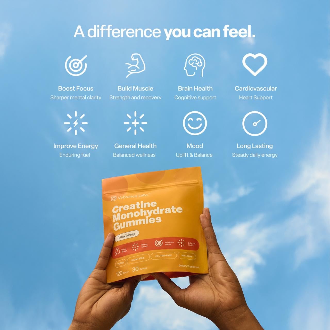 VYBRANCE LABS Creapure Creatine Gummies 5g + Taurine & B12 - Sugar-Free, Vegan, Gluten-Free - Citrus Mango - 120 Count (30 Servings) for Strength, Energy & Focus VYBRANCE LABS buy supplements canada
