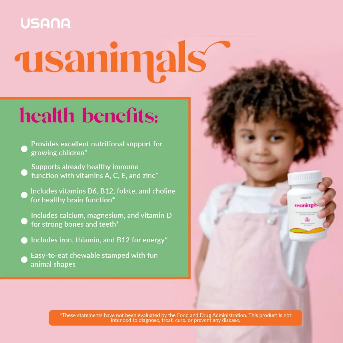 USANA Usanimals Multivitamin for Kids - Daily Chewable Tablets with Vitamins A, C, D, E, B6, B12, Zinc, Iron - Supports Immune, Bone & Brain Health USANA buy supplements canada