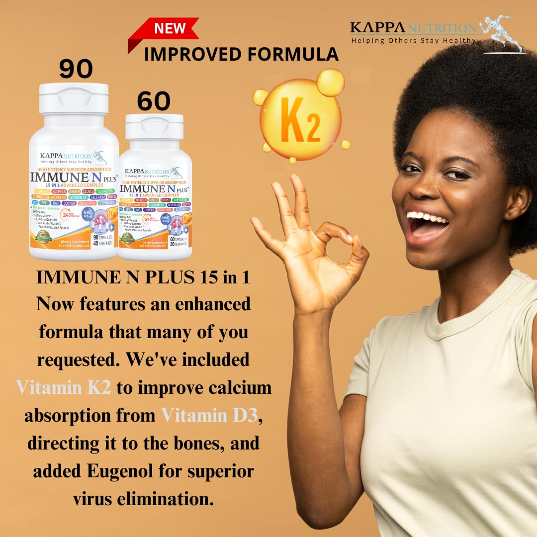 (60 Capsules), NAC 600mg, Quercetin 1,000mg, Vitamin C 500mg, Zinc 50mg, Vitamin D3 5,000iu, Selenium, Copper, Acerola, Ginger, Rutin, Citrus Bioflavonoids, Rose Hips, Echinacea, Immune N Plus 15 in 1 KAPPA NUTRITION buy supplements canada