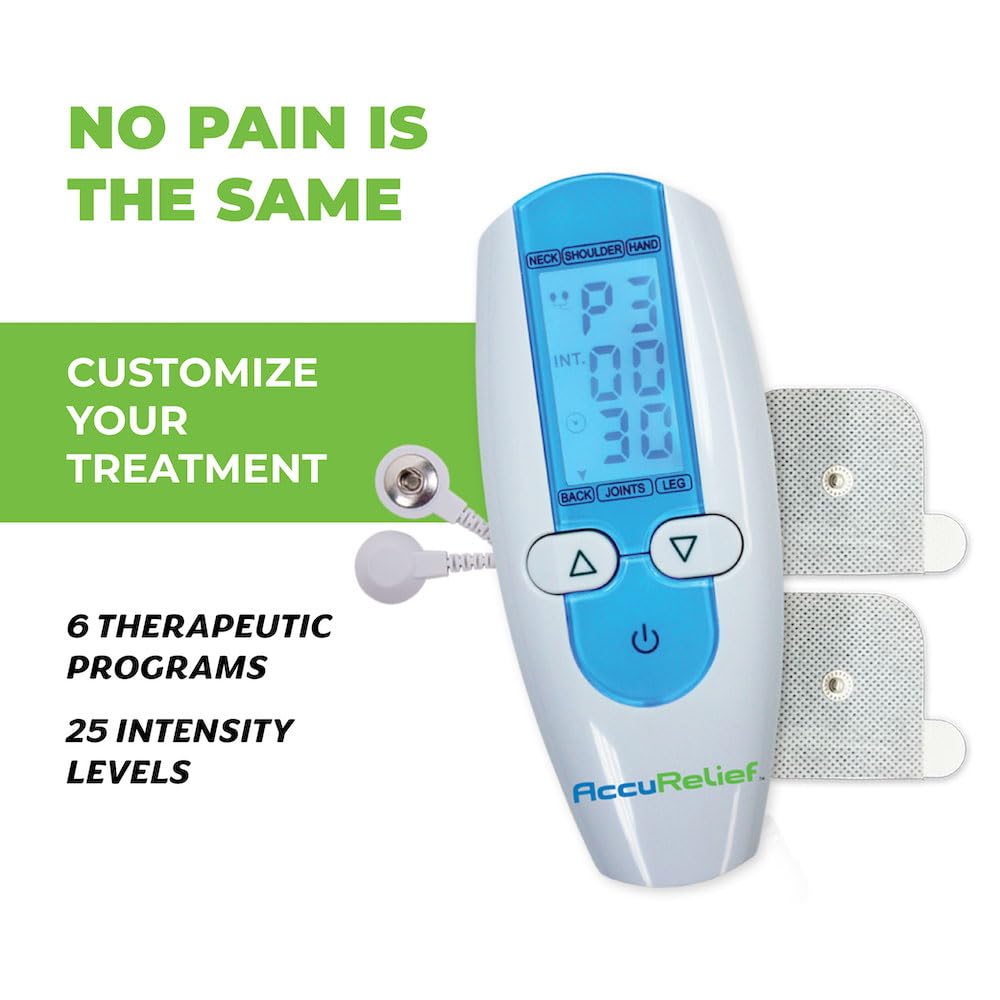 AccuRelief TENS Unit Muscle Stimulater Pain Relief System - Electric Muscle Stimulator with Electrodes for Neck, Back, and Full Body, White and Blue AccuRelief buy supplements canada