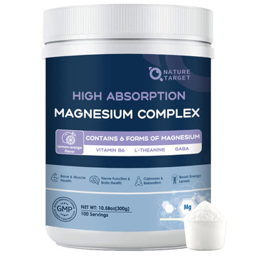 NATURE TARGET Magnesium Powder Supplement with Glycinate, Citrate, Malate, Magnesium Complex with L-Theanine & Vitamin B6 for Muscle, Heart & Brain, Vegan, 10.58 oz (100 Servings), Lemon Orange Flavor NATURE TARGET buy supplements canada