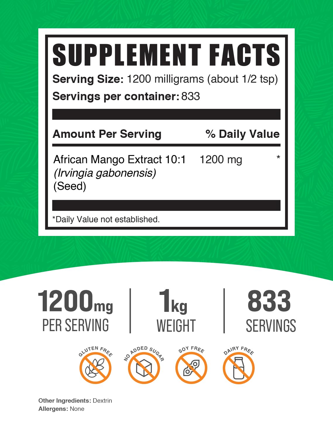 BulkSupplements.com African Mango Extract Powder - Irvingia Gabonensis, African Mango Powder - Gluten Free, 1.2g per Serving, 1kg (2.2 lbs) (Pack of 1) BulkSupplements buy supplements canada