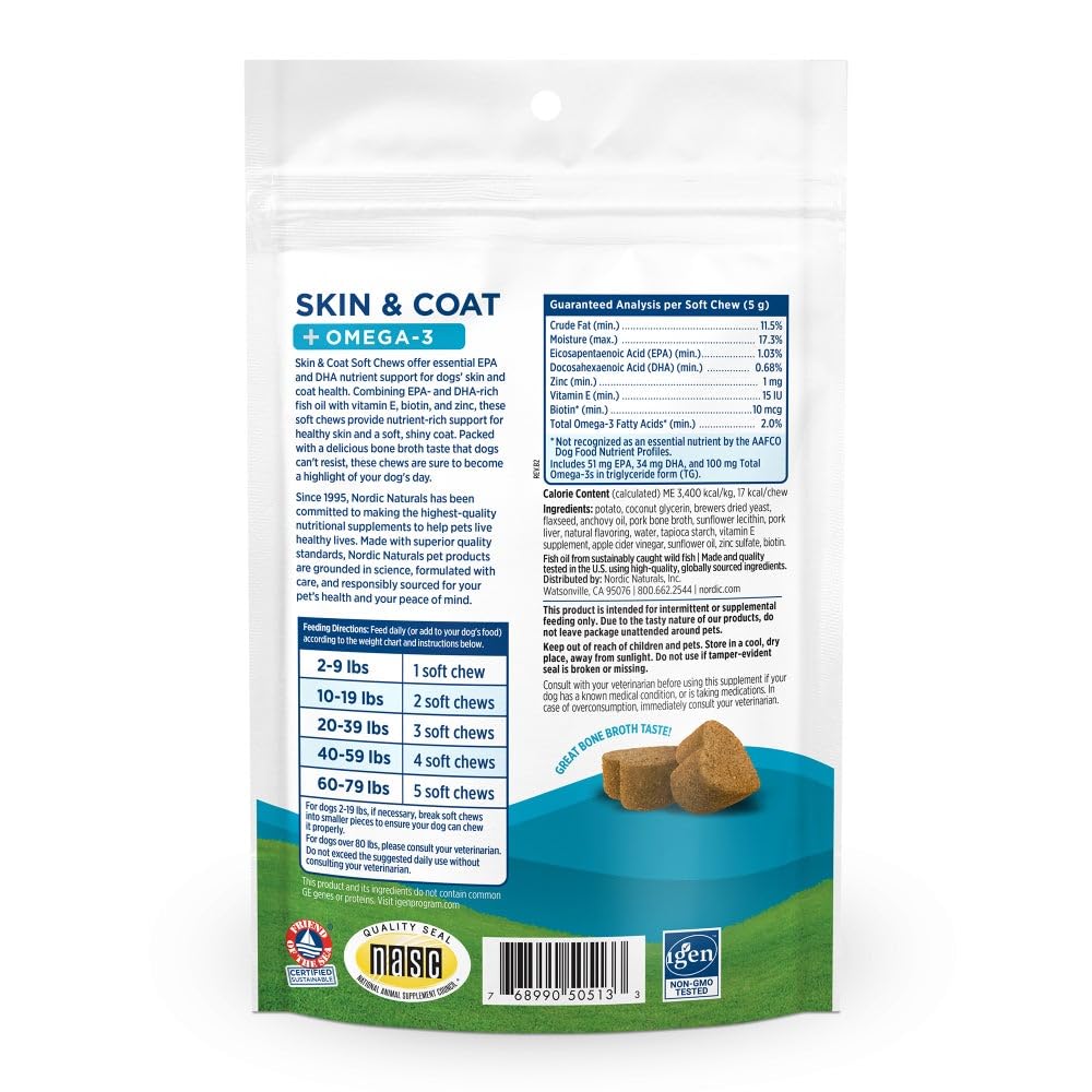 Nordic Naturals Pet Skin & Coat Soft Chews with Omega-3-30 Pork Bone Broth Flavored Soft Chews - Nutritional Support for Healthy Skin & a Soft and Shiny Coat - Non-GMO and IFOS Certified Nordic Naturals buy supplements canada