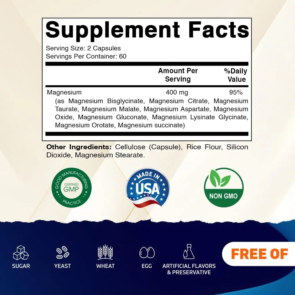 Vitamatic Magnesium Complex, 400mg Elemental MG (as Bisglycinate, Citrate, Taurate, Malate, Aspartate, Oxide, Gluconate, Lysinate Glycinate, Orotate, Succinate) – 120 Capsules Vitamatic buy supplements canada