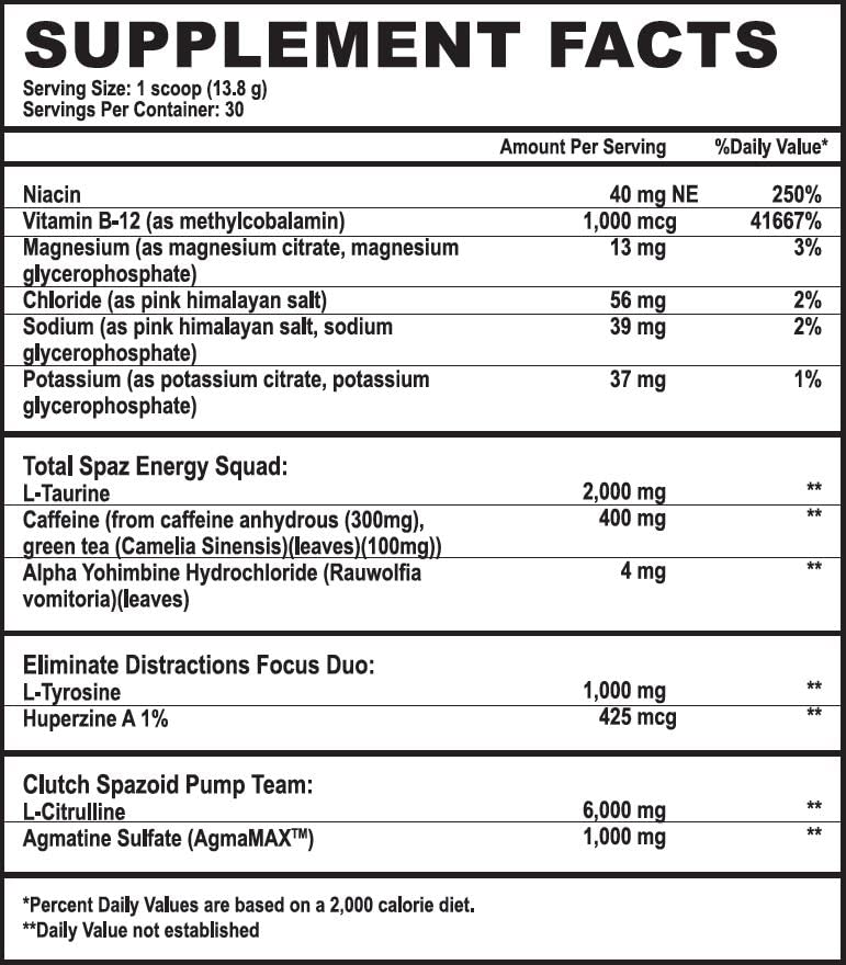 Spazmatic Pre-Workout Powder - 400mgs Caffeine - 6 Grams Pure Citrulline for Muscle TIM MURIELLO'S SPAZMATIC PRE-WORKOUT DRINK buy supplements canada