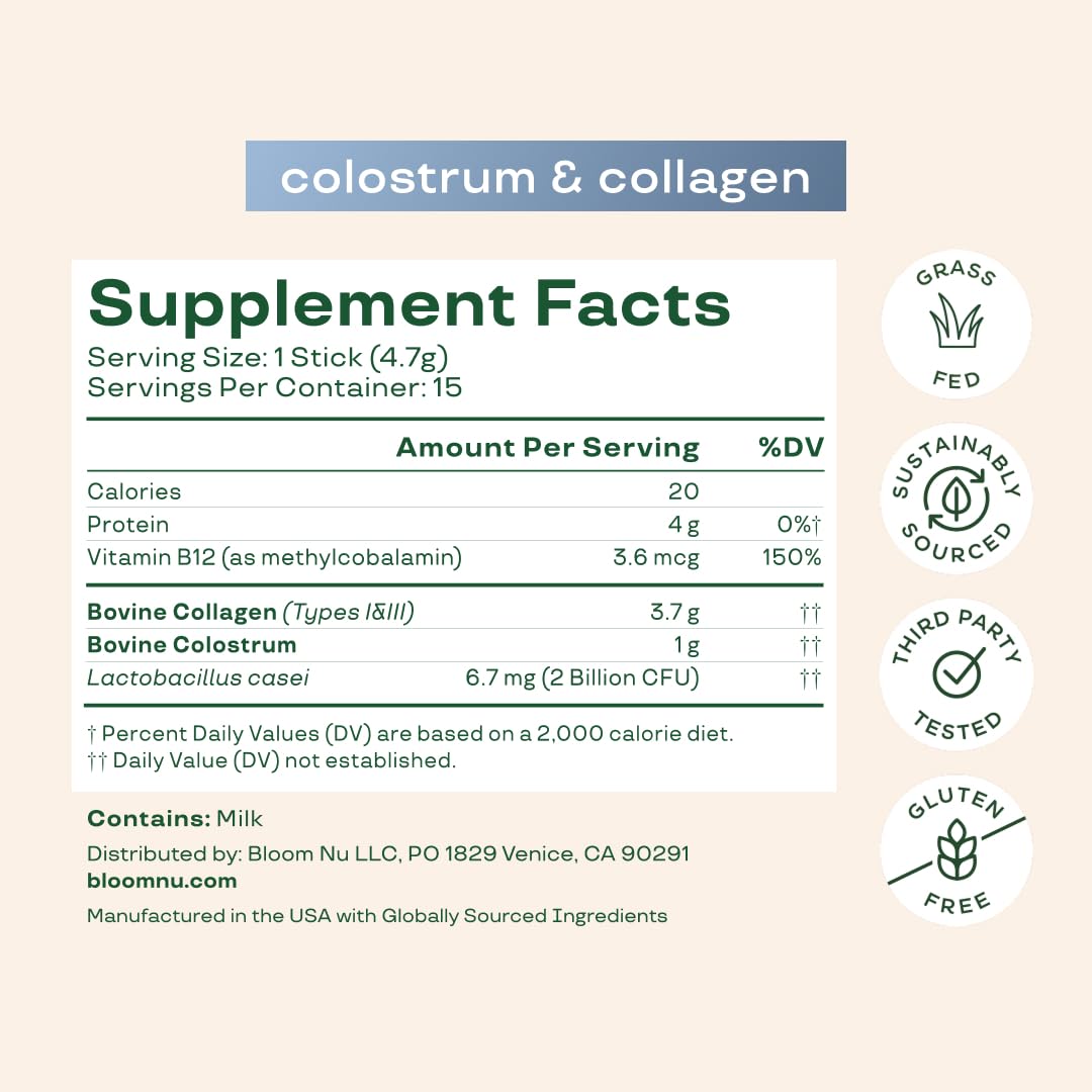 Bloom Nutrition Bovine Colostrum Powder Packet, Gut Health, Immune Support, Hair Growth & Beauty Supplement, Gluten Free, Sugar Free | Unflavored, 15 Servings Bloom Nutrition buy supplements canada
