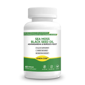 LEMON CODE Sea Moss & Black Seed Oil Capsules with Burdock & Bladderwrack & Ashwagandha, Vitamin C&D,Natural Herbal Complex for Daily Balance, Energy & Digestive Support, Vegan, Non-GMO, 60 Capsules LEMON CODE buy supplements canada