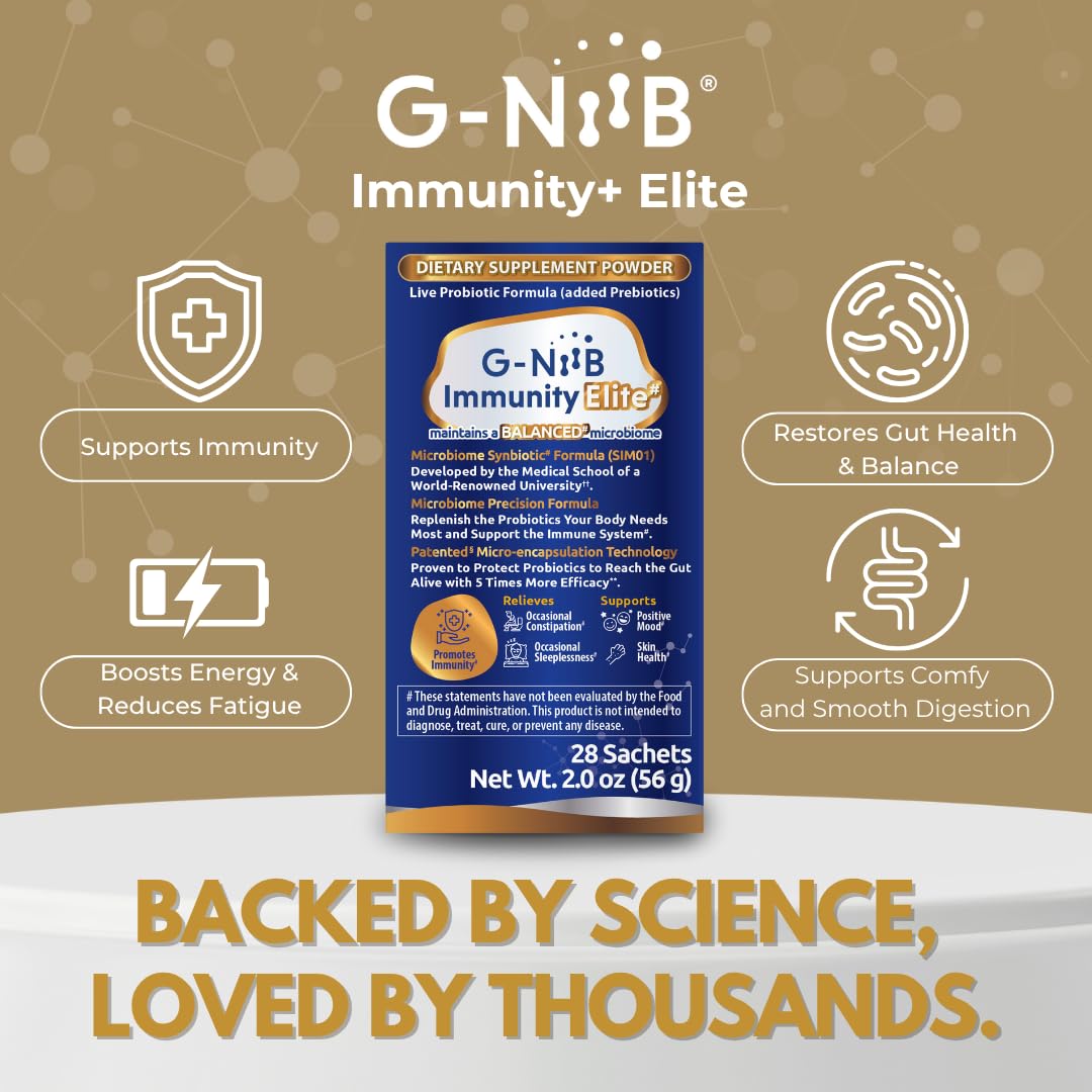 G-NiiB Immunity Elite (SIM01 Synbiotic Formula) - Potent Live probiotics and Added prebiotics to Support Immunity, Regularity, Sleep, Mood, and Skin - 5X More Effective in Reaching the Gut Alive G-NiiB buy supplements canada