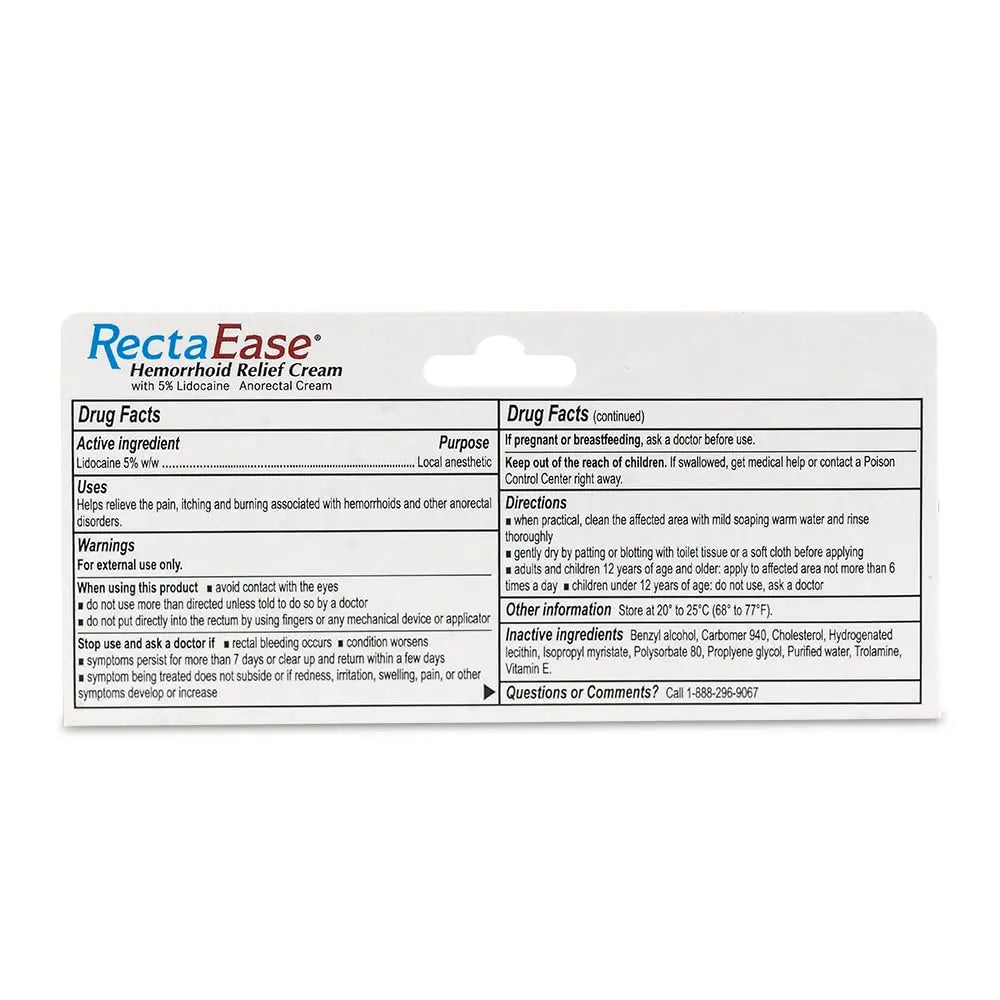 RectaEase 5% Lidocaine Hemorrhoid Topical Relief Cream, Rapid Numbing for Itching & Burning, Extra Strength Anorectal Treatment for Sensitive Areas, Advanced Formula for Fast Soothing Care, 1 oz Tube RectaEase buy supplements canada