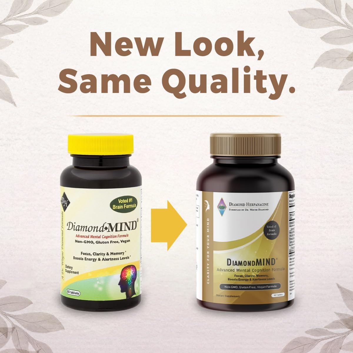 DiamondMIND Brain Support Supplement - Natural Formula for Mental Energy & Cognitive Function - Focus, Clarity, and Memory Supplement - Less Mental Stress - Vegan, Gluten-Free, Dairy-Free - (60 Count) Herpanacine buy supplements canada