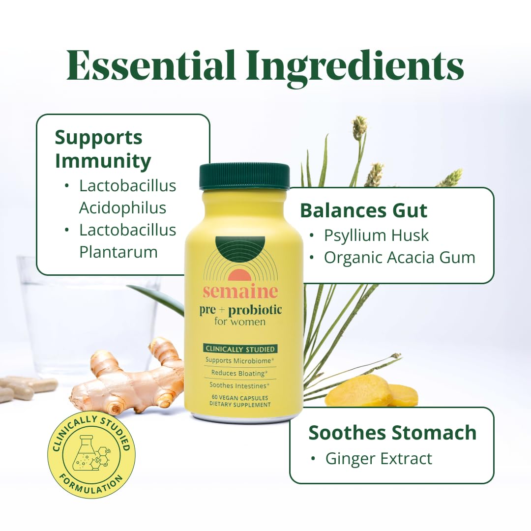 Semaine Super Powered Prebiotic + Probiotic for Women, Effective 3-in-1 Multi-Action Formula to Nourish Gut Health, Soothe IBS, Support Bloat Relief Semaine buy supplements canada