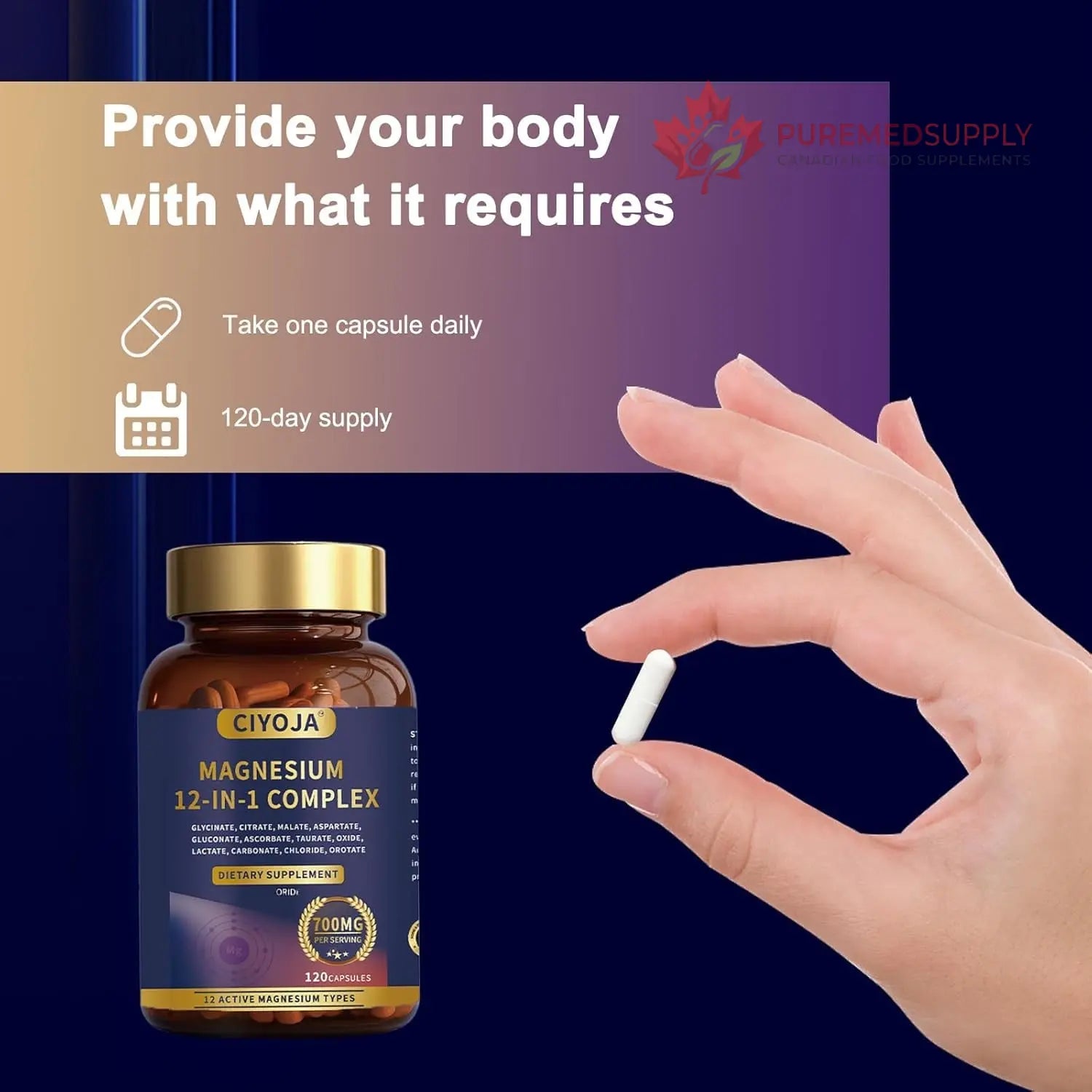 12 in 1 Magnesium Complex 700mg: Magnesium Supplement with Glycinate, Citrate, Malate, Taurate, High Absorption Magnesium for Sleep, Muscle Recovery, Nerve & Heart Support, Vegan, 120 Capsules CIYOJA buy supplements canada