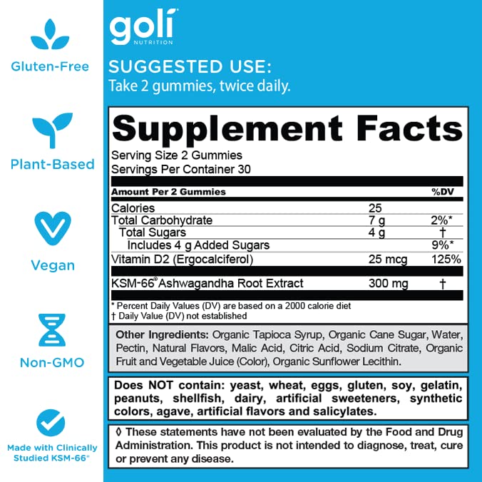 Goli Ashwagandha & Vitamin D Gummy - 180 Count - Mixed Berry, KSM-66, Vegan Goli buy supplements canada