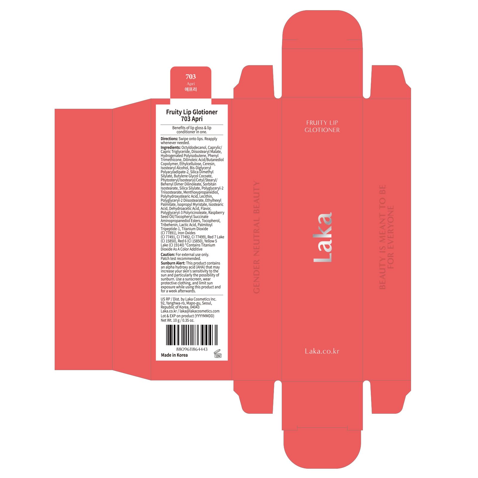 Laka Fruity Lip Glotioner, 10ml/0.33 fl.oz, Lip Gloss with High Shine Vivid Colors, Jelly tip for Hygienic & Easy Application, K-Beauty (#703 Apri) Laka buy supplements canada