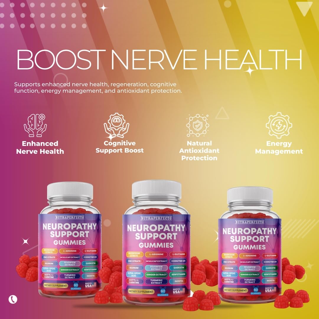 Sugar Free Neuropathy Support Gummies for Nerve – Enhanced Nerve Health, Regeneration, Cognitive Support with Vitamin B1, B6, B12, Magnesium, ALA, Turmeric, CoQ10 & More NutraPerfecto buy supplements canada