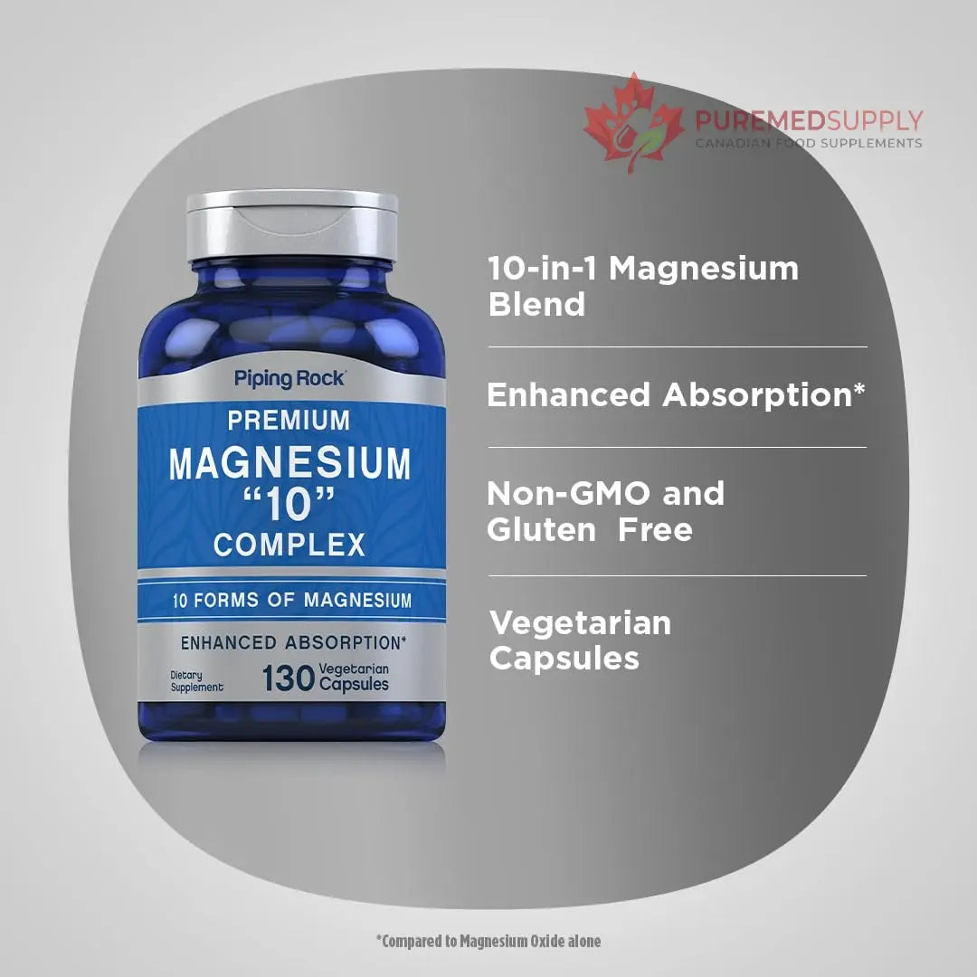 Piping Rock Magnesium 10 in One Complex | 130 Capsules | Supplement for Men and Women | Vegetarian, Non-GMO, Gluten Free Piping Rock buy supplements canada