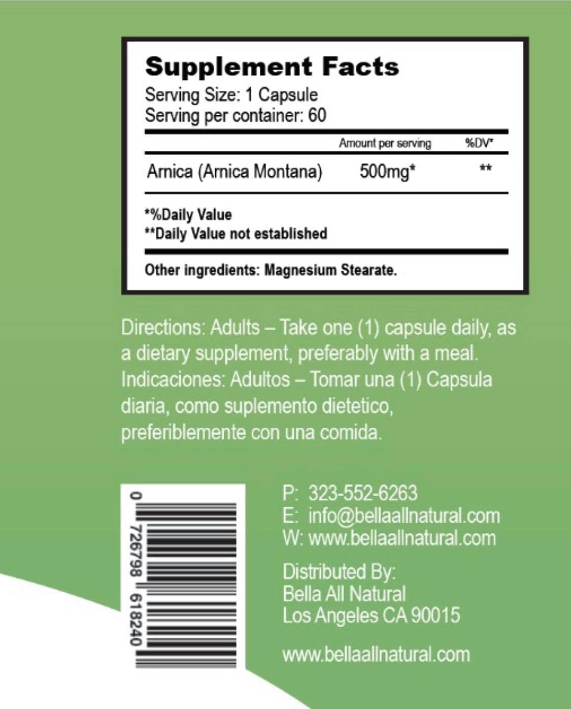 Bella All Natural Arnica Capsules 500 mg, 60 Count Bella All Natural buy supplements canada