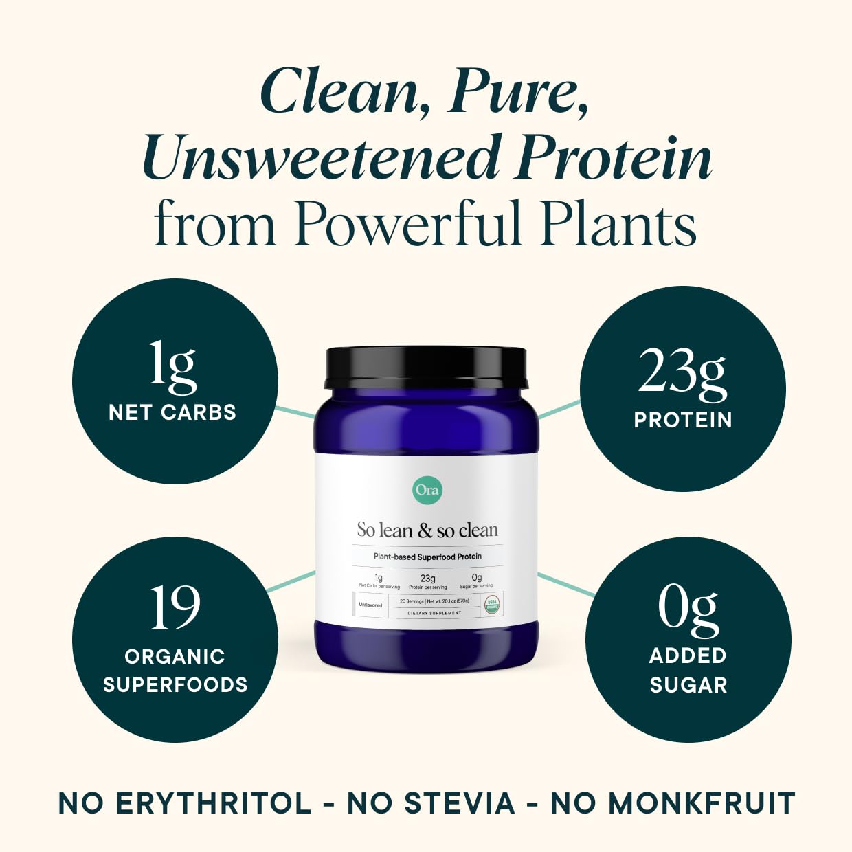 Ora Organic Vegan Protein Powder - 23g Plant Based Pea Protein Unflavored Ora Organic buy supplements canada