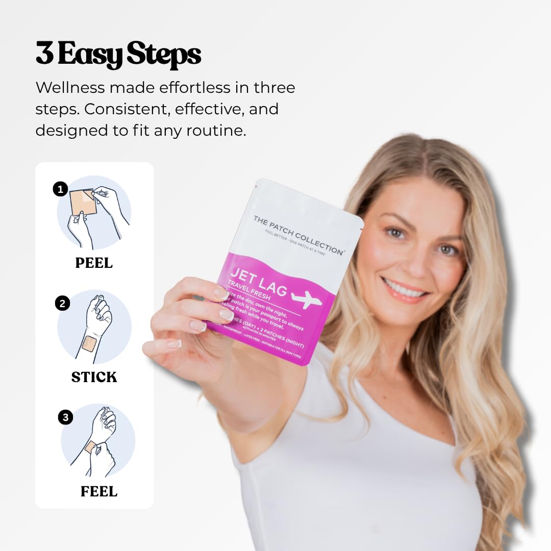 The Patch Collection® - Jet Lag Patch for Day & Night Time Zone Changes | Melatonin, Valerian Root, Passion Flower, Magnesium, Vitamin B1, B2, B3, Turmeric | 100% Natural & Vegan (Pack of 4) The Patch Collection buy supplements canada