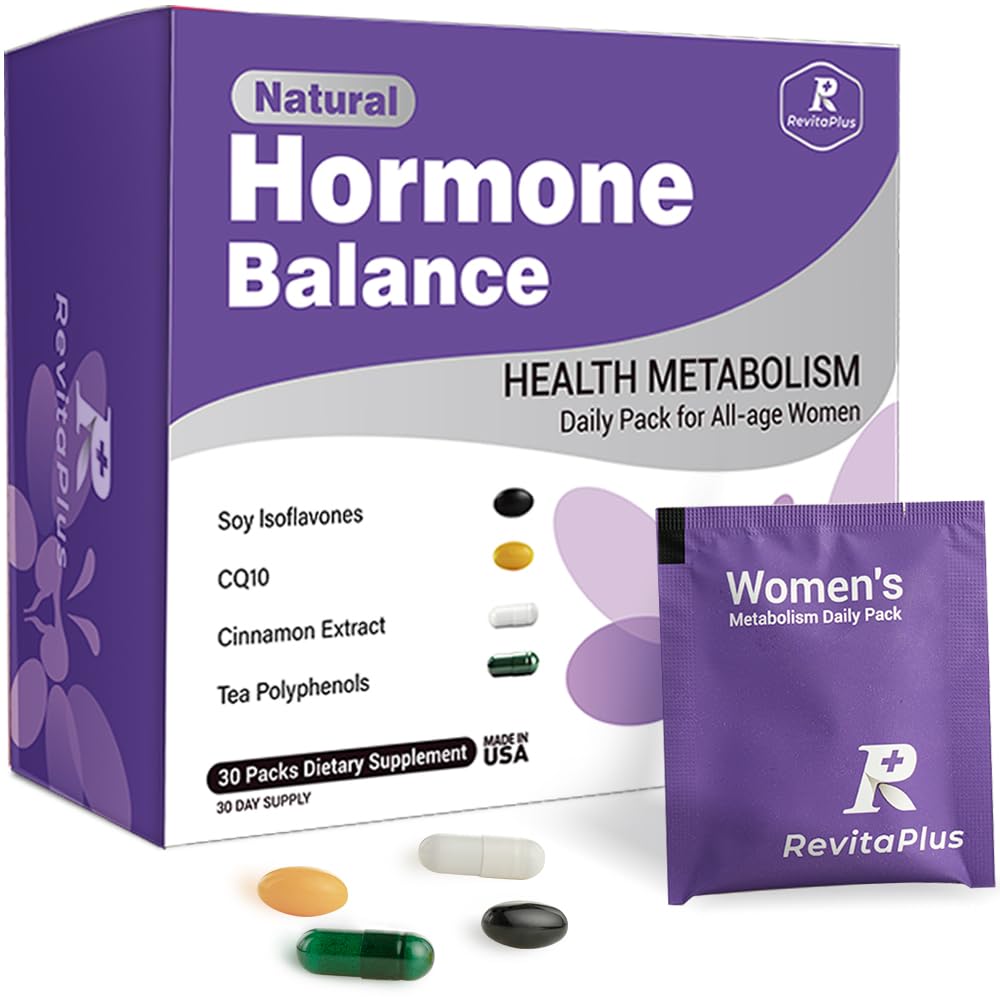 Natural Hormone Balance for Women, Menopause Supplements for Women with Evening Primrose Oil,CoQ10,Soy Isoflavones, Daily Pack Supports Peri+Menopause+Post, PMS,Metabolism,Mood,Energy 30Packs RevitaPlus buy supplements canada