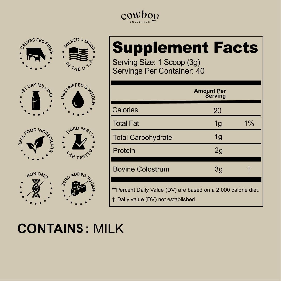 Cowboy - The Exclusive 1st Milking, Whole, Grass Fed Colostrum Supplement for Full Body Health - Bovine Colostrum Powder Packed w/Bioactive Nutrients - Sugar Free (Unflavored, 40 Servings) COWBOY COLOSTRUM buy supplements canada
