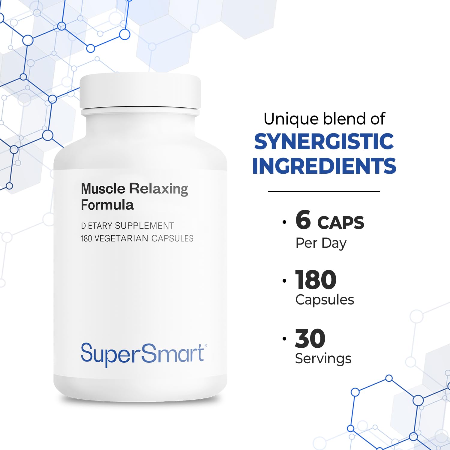 Supersmart - Muscle Relaxing Formula (Advanced Complex) - with Magnesium, Calcium, Vitamin E, Plants Extracts | Non-GMO & Gluten Free - 180 Vegetarian Capsules Supersmart buy supplements canada