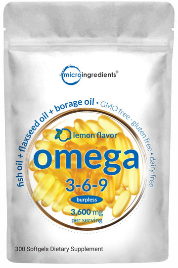 Ultra Omega 3-6-9 3600mg Perserv, 300 Burpless Softgels | Lemon Flavor Micro Ingredients buy supplements canada