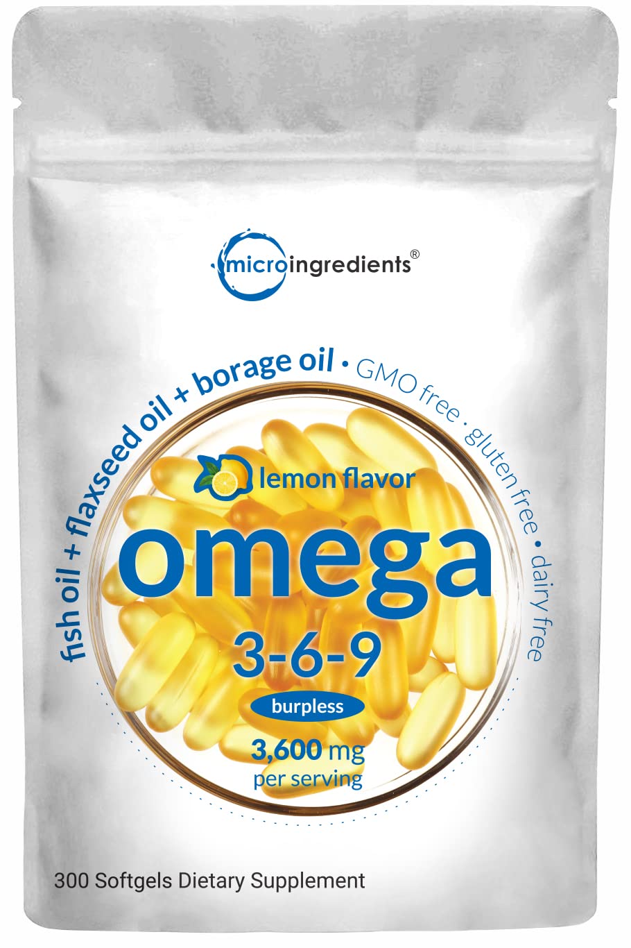 Ultra Omega 3-6-9 3600mg Perserv, 300 Burpless Softgels | Lemon Flavor Micro Ingredients buy supplements canada