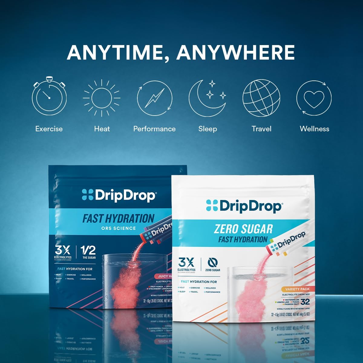 DripDrop Hydration Packets - Bold Variety Pack - Single Serve Electrolytes Powder Drink Mix - Watermelon, Berry, Lemon, Orange DripDrop buy supplements canada