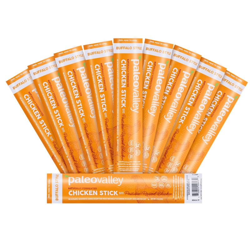 Paleovalley Pasture-Raised Chicken Sticks – 10 Pack – 7g Protein per Stick – Keto-Friendly, Paleo, Gluten-Free, Nitrate-Free – On-the-Go Snack (10 Pack, Buffalo) Paleovalley buy supplements canada