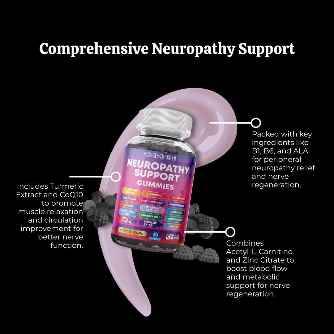 Sugar Free Neuropathy Support Gummies for Nerve – Enhanced Nerve Health, Regeneration, Cognitive Support with Vitamin B1, B6, B12, Magnesium, ALA, Turmeric, CoQ10 & More NutraPerfecto buy supplements canada