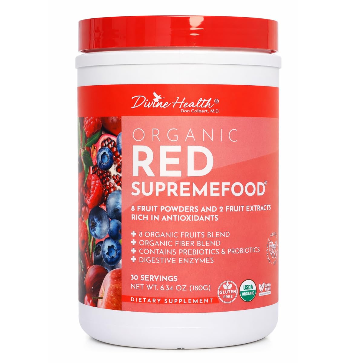 Dr. Colbert, MD Organic Red Supremefood | Berry Flavored Blend | by Divine Health | 10 Organic Fruits | Probiotics | Enzymes | Herbs | Fiber | Antioxidants | Non-GMO | 30 Day Supply | 180g Divine Health buy supplements canada