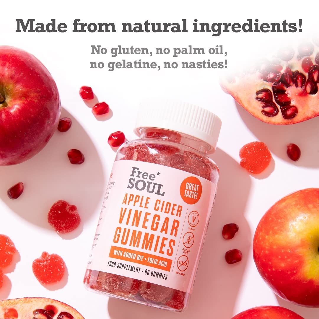 Apple Cider Vinegar Gummies with The Mother 1000mg Enhanced with Vitamin B12 & Folic Free Soul buy supplements canada