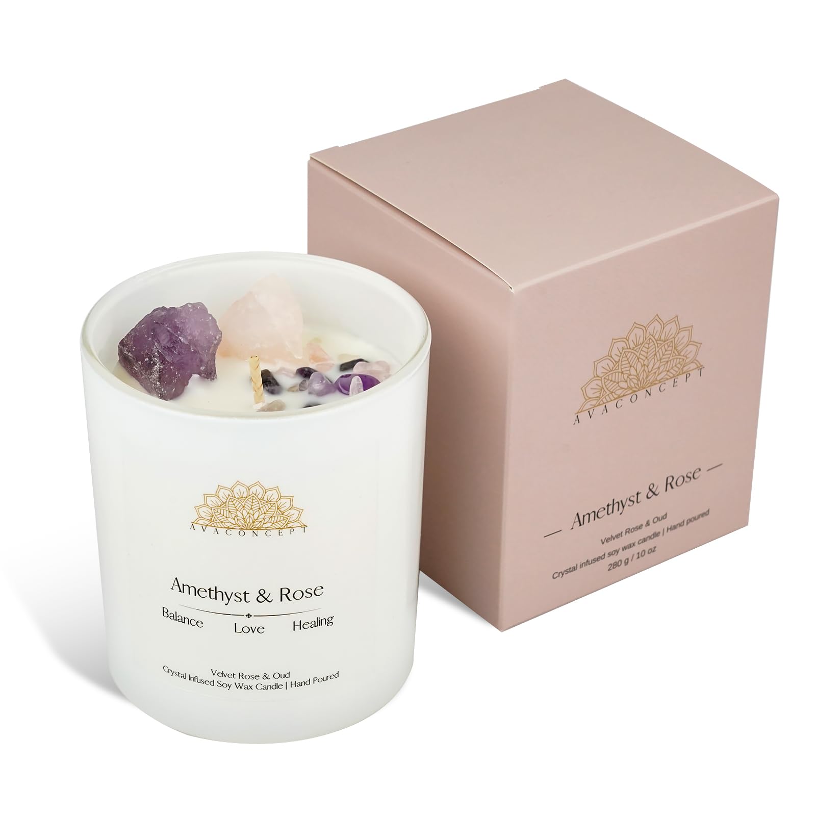 Ava Concept Scented Crystal Candle 10 oz jar Candle (Velvet Rose & Oud) ava concept buy supplements canada