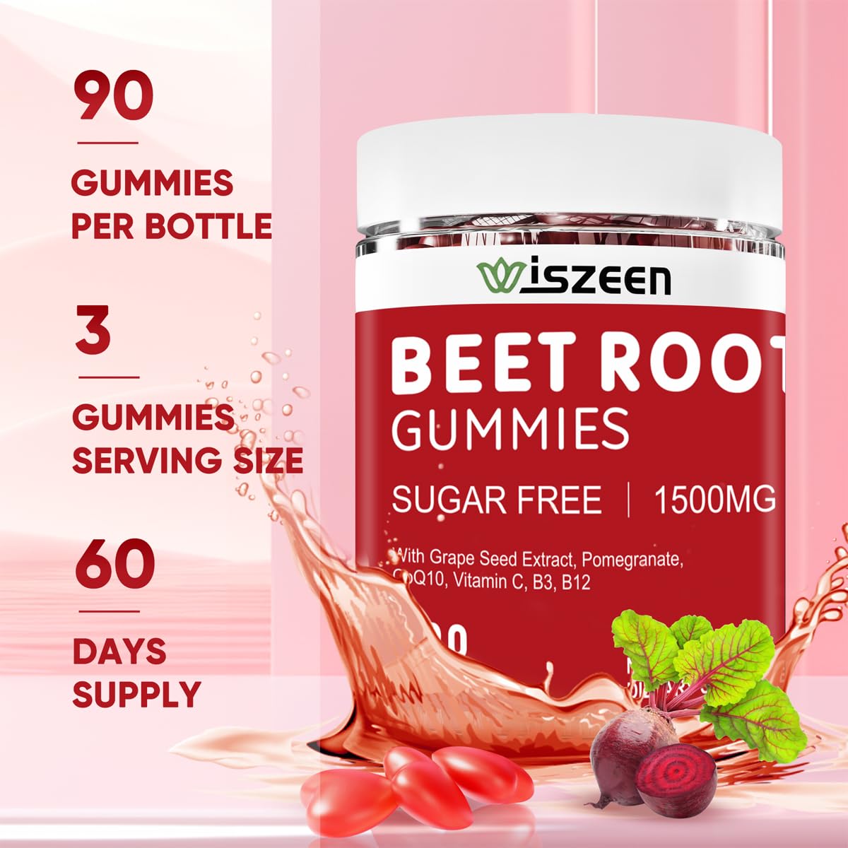 Wiszeen Beet Root Gummies - 60 Servings - Beets Gummies Beet Chews Nitric Oxide Wiszeen buy supplements canada