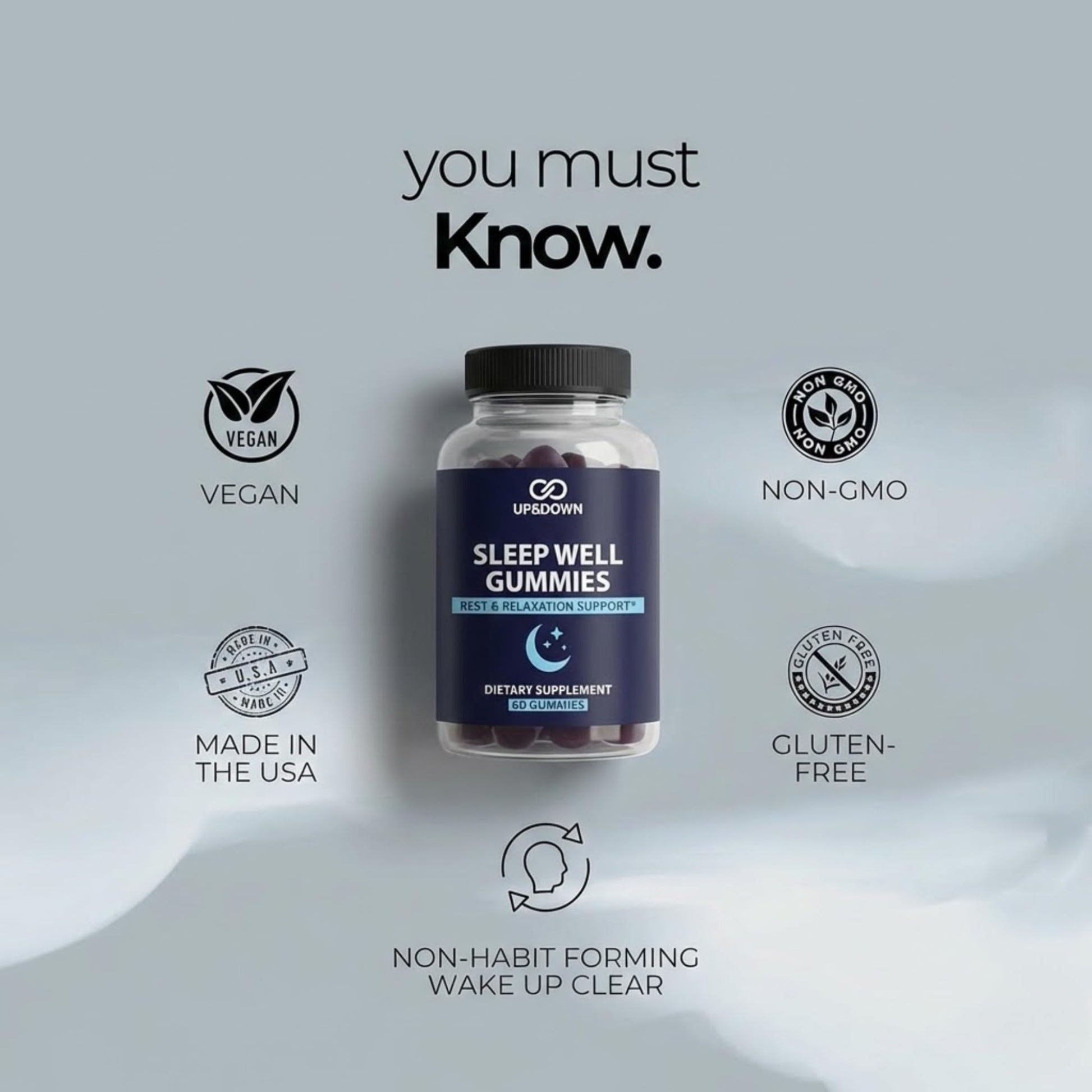 Up&Down Supplements Sleep Well Gummies | Deeper Sleep, Relaxation, Rest & Recovery Support | Melatonin, Vitamin B6 & Passionflower | Made in USA | Vegan, Non-GMO, Gluten Free | 60 Sleep Gummies Up&Down Supplements buy supplements canada