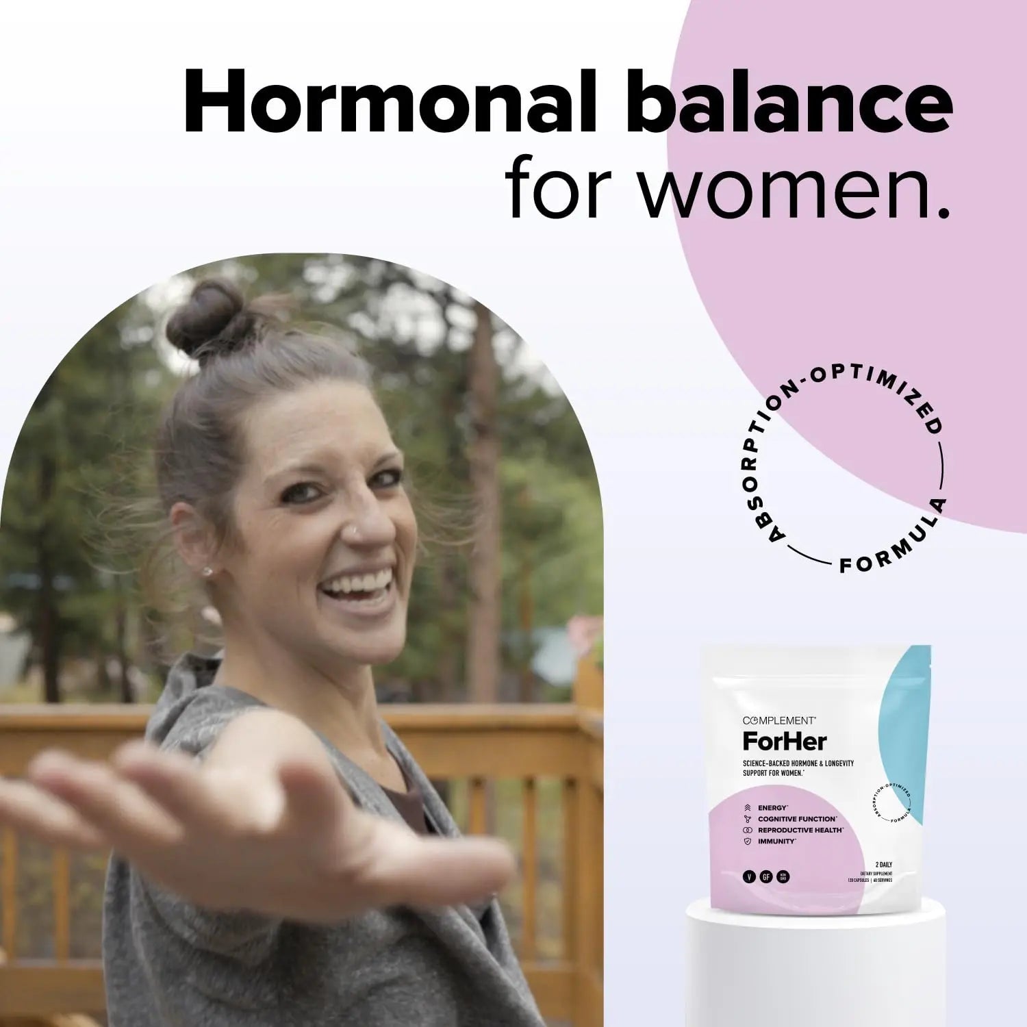Complement ForHer Multivitamin - Hormone Balance for Women (60 Servings) Inositol Supplement, Longevity Support- B9, Iron - 120 Capsules Complement buy supplements canada