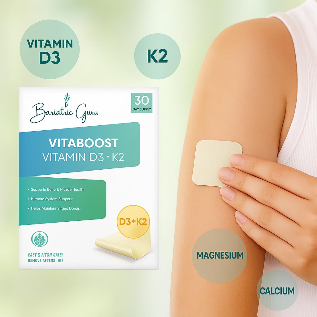 Bariatric Guru VitaBoost Supplement Patch — Vitamin D3, K2, Magnesium & Calcium Citrate Transdermal Topical Patch for Bone, Muscle & Immune Support — 30 Patches Bariatric Guru buy supplements canada