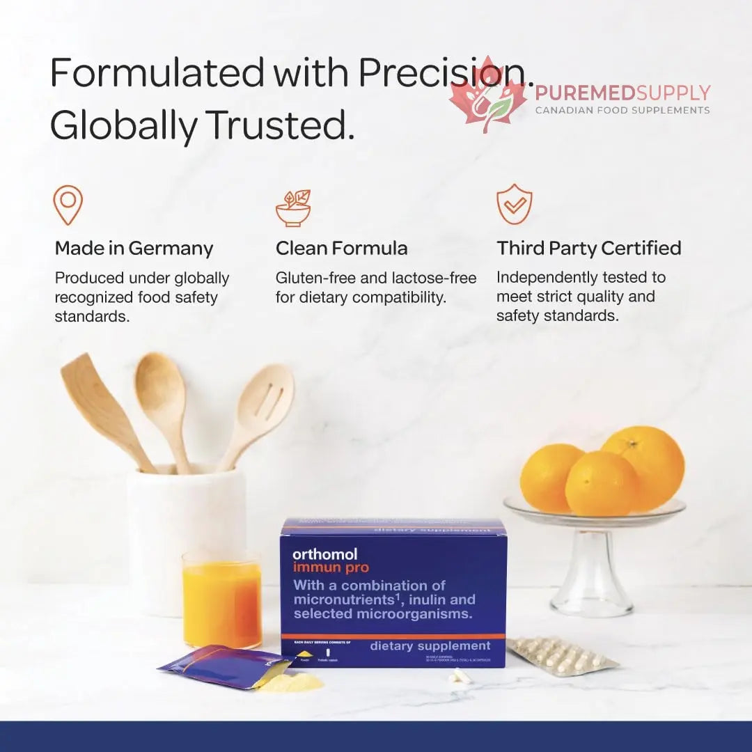 Orthomol Immun Pro, Immune Support & Gut Health Powder & Capsules for Adults with Probiotics, Prebiotics, Fiber, Vitamin C, Zinc, Selenium, Iodine, Vitamin D, E, A,B, Calcium (30 Day Supply) Orthomol buy supplements canada