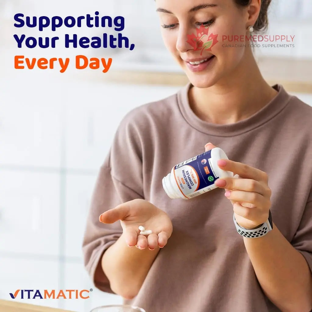 Vitamatic Magnesium Complex, 400mg Elemental MG (as Bisglycinate, Citrate, Taurate, Malate, Aspartate, Oxide, Gluconate, Lysinate Glycinate, Orotate, Succinate) - 120 Capsules per Pack - 2 Pack Vitamatic buy supplements canada