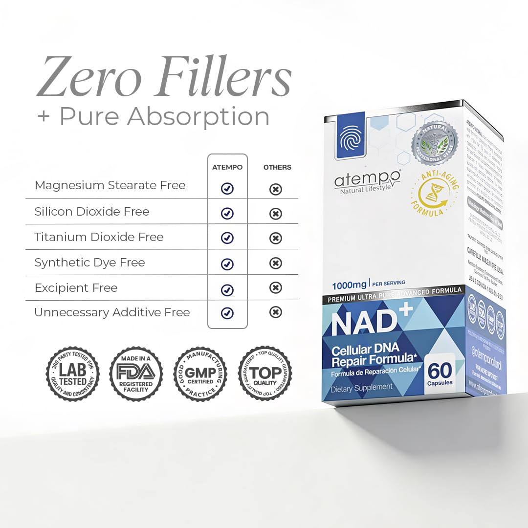 NAD+ Supplement 1000 mg High Absorption – Supports Energy, Cellular Health, Brain Function, and Healthy Aging – Pure NAD Formula with 60 Capsules ATEMPO NATURAL LIFESTYLE buy supplements canada