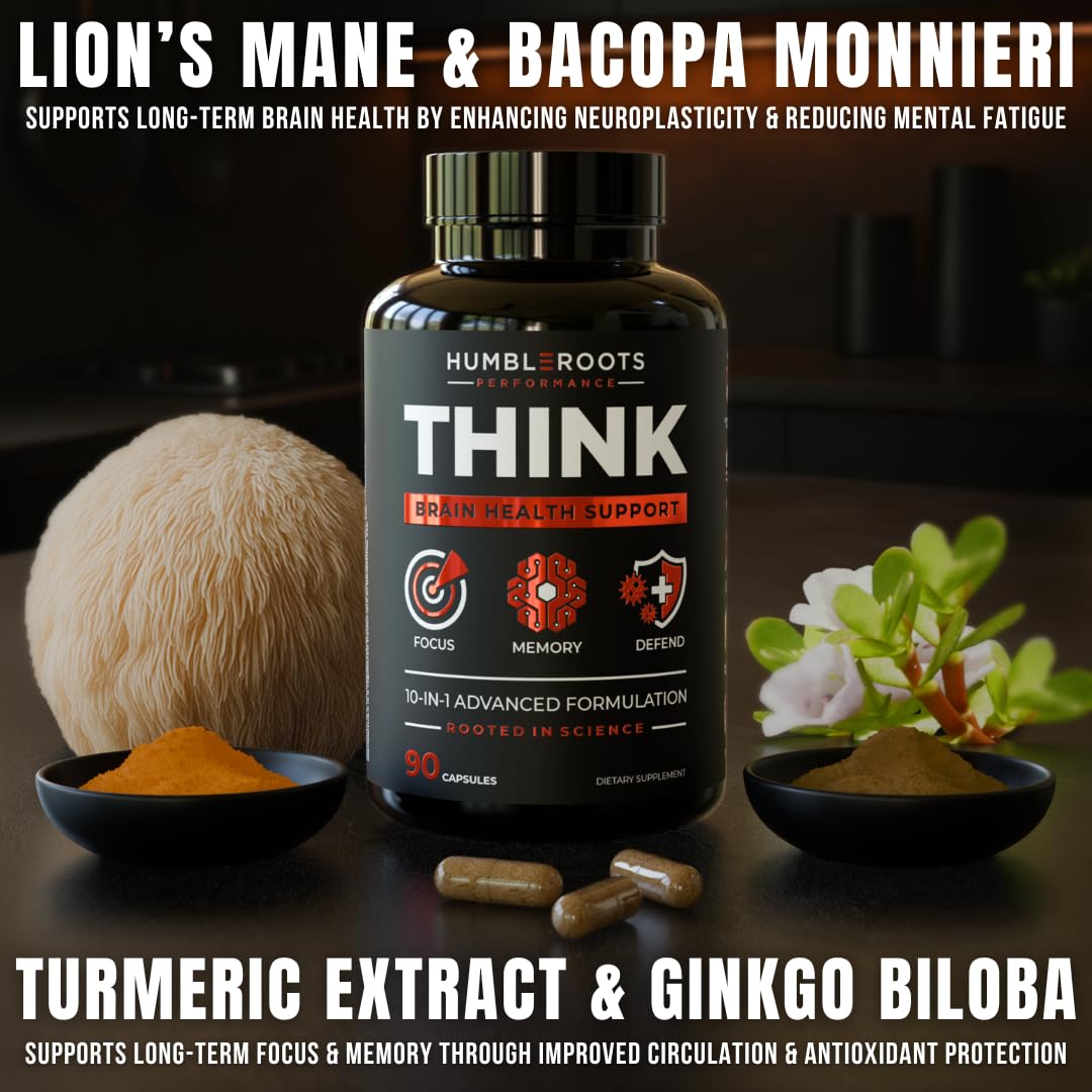 All-Natural Brain Supplement for Memory and Focus - Caffeine-Free Long-Term Cognitive Support - 10 Nootropic Ingredients Including Lion’s Mane, Bacopa, Turmeric, Ginkgo & Huperzine A - 90 Capsules HUMBLEROOTS PERFORMANCE buy supplements canada