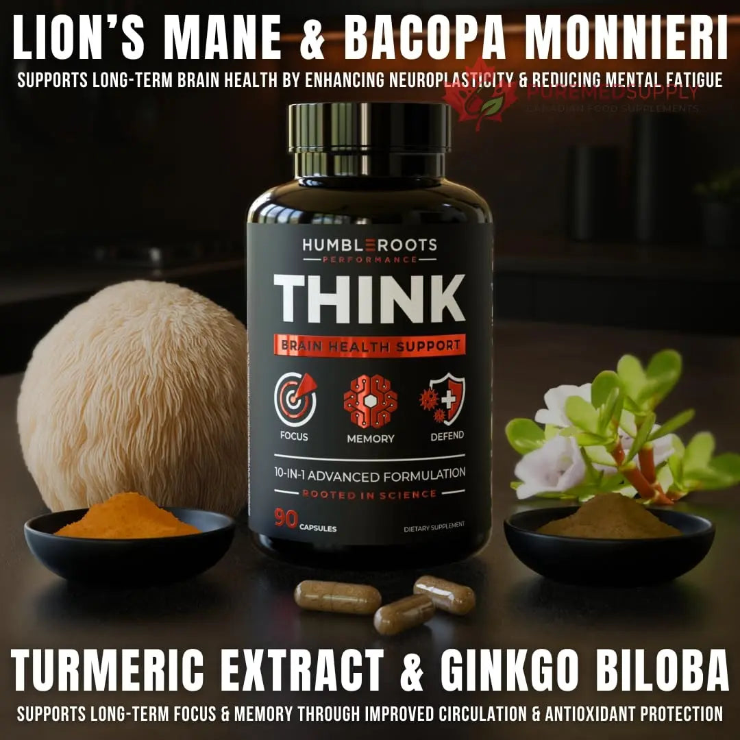 FOCUS + THINK Nootropic Brain Supplement Bundle - Energy, Memory & Focus Support - Caffeine + Caffeine-Free Cognitive Stack with Lion's Mane, Bacopa, Citicoline & L-Theanine - 2 Bottles (90 + 90 Capsu HUMBLEROOTS PERFORMANCE buy supplements canada