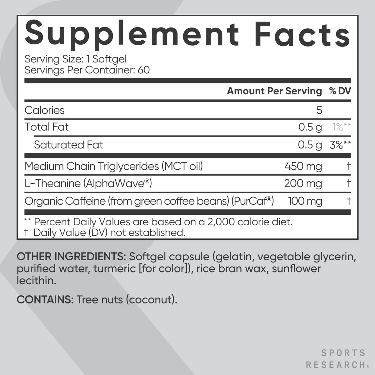 Sports Research L-Theanine Supplement with Caffeine & Coconut MCT Oil - Focused Energy, Alertness & Relaxation Without Drowsiness - 200mg L Theanine, 100mg Organic Caffeine - 60 Liquid Softgels Sports Research buy supplements canada