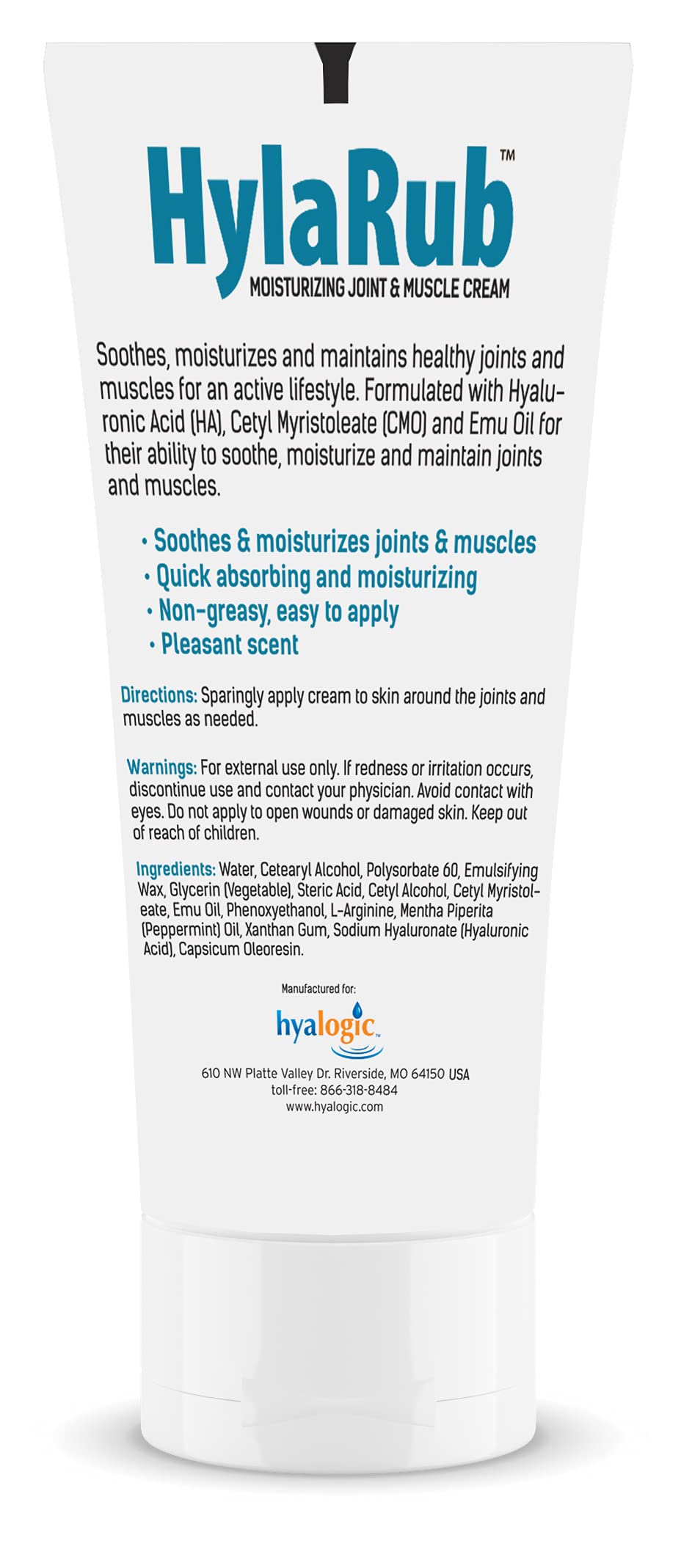 HylaRub HA Joint & Muscle Cream – Hyaluronic Acid Muscle Rub w/Emu Oil & CMO – Non Greasy, Soothes, Moisturizes & Maintains Shoulders, Knees, Back, HIPS & More 6 oz. by Hyalogic Hyalogic buy supplements canada