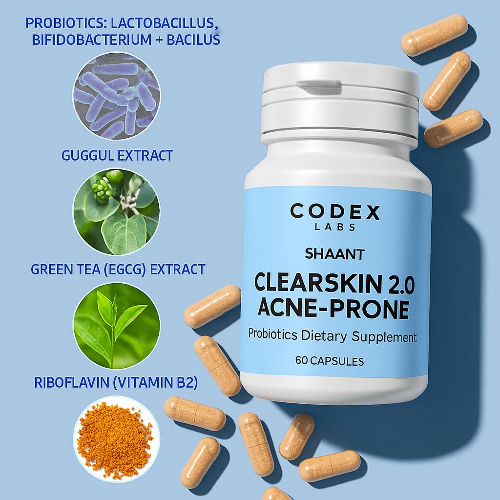 Codex Labs Shaant Clear Skin Supplement – 60 Vegan Capsules | Acne Probiotics with 9-Strain Blend, Green Tea EGCG & Guggul – Daily Support for Acne-Prone Skin & Clear Complexion Codex Labs buy supplements canada
