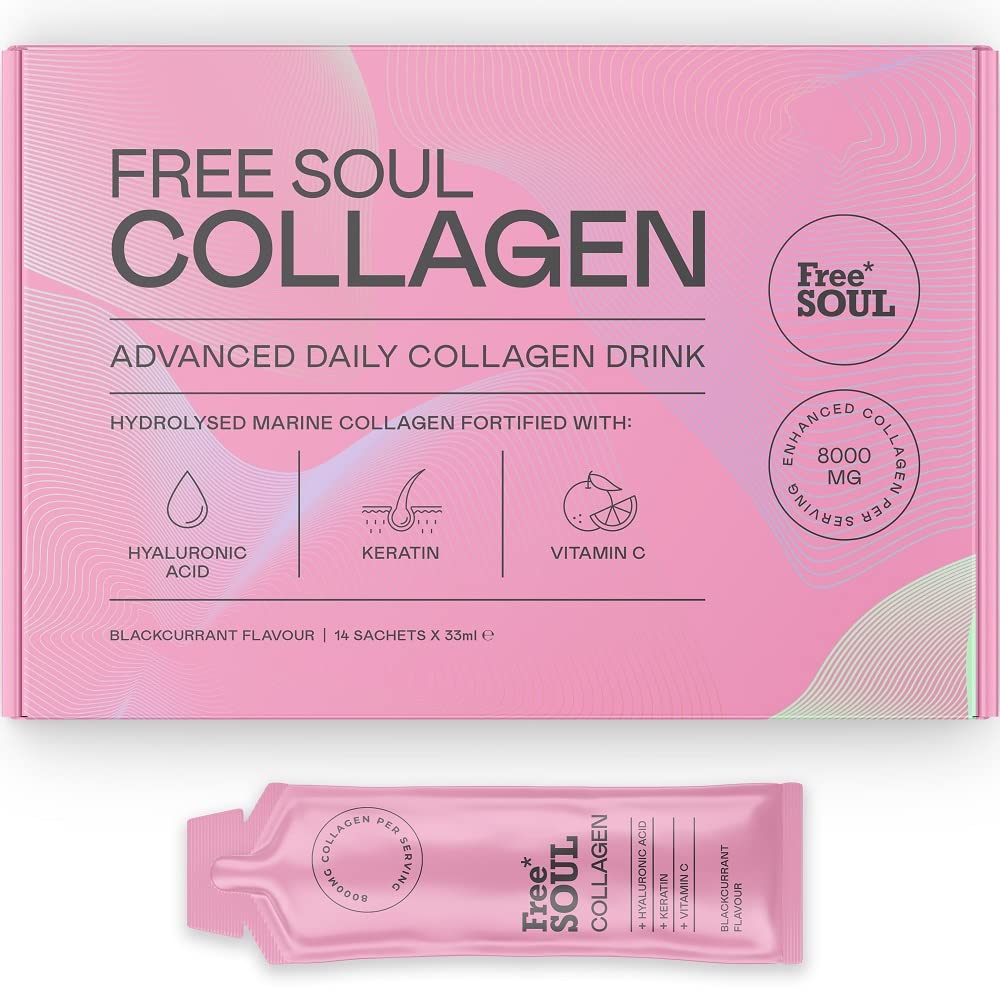 Marine Collagen Liquid 8000mg with Hyaluronic Acid, Keratin, & Vitamin C, 14 x 8000mg Hydrolysed Collagen Free Soul buy supplements canada