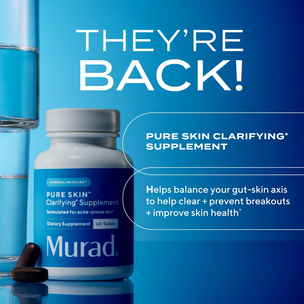 Murad Pure Skin Acne Supplements – 60 Tablets – Clear Skin Support with Blend of Vitamin A & B6, Zinc, Amino Acids, & Burdock Root – Promotes Healthy Skin, Oil Balance, Gut Health & Stress Relief Murad buy supplements canada
